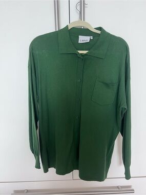 Women's Forest Green Button-Down Knit Shirt